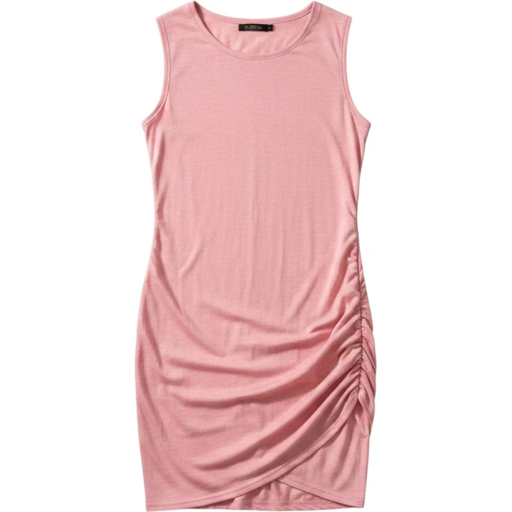 BTFBM Pink Ruched Side Dress Womens L Sleeveless Knit‎ Casual Midi Bodycon